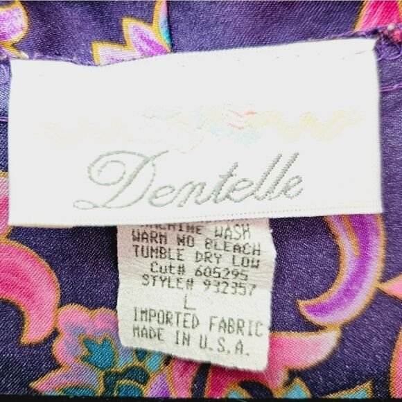 Vintage '70s Dentelle Purple Floral Print Kimono Robe Nightgown Dressing Gown L - Picture 5 of 9